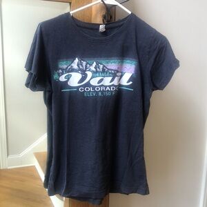 Live and Tell, Gray Vail, Colorado women’s T-shirt, Very tiny spot on front